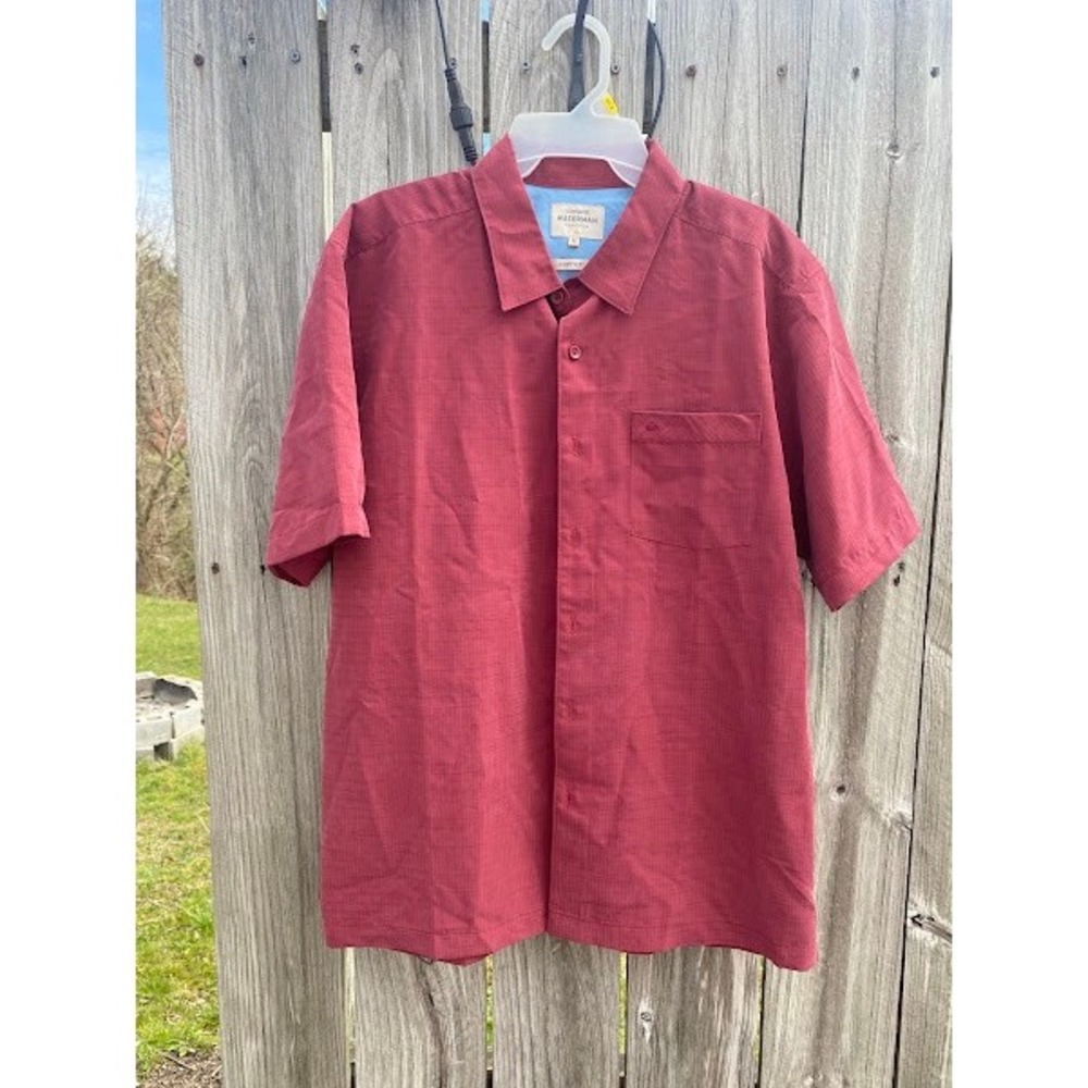 Quiksilver Waterman Collection Mens Red Textured Short Sleeve‎ Button Down M